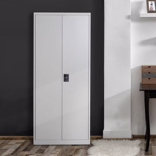 VINSETTO White Lacquered Filing Cabinet with 2 Hinged Doors, Lock and Adjustable Internal Shelves – 1