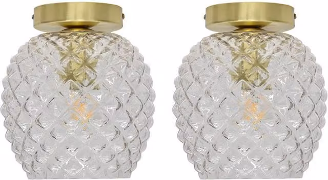 First Choice Lighting Baine Set of 2 Ceiling Light Fittings with Transparent Glass and Gold Brass Finish