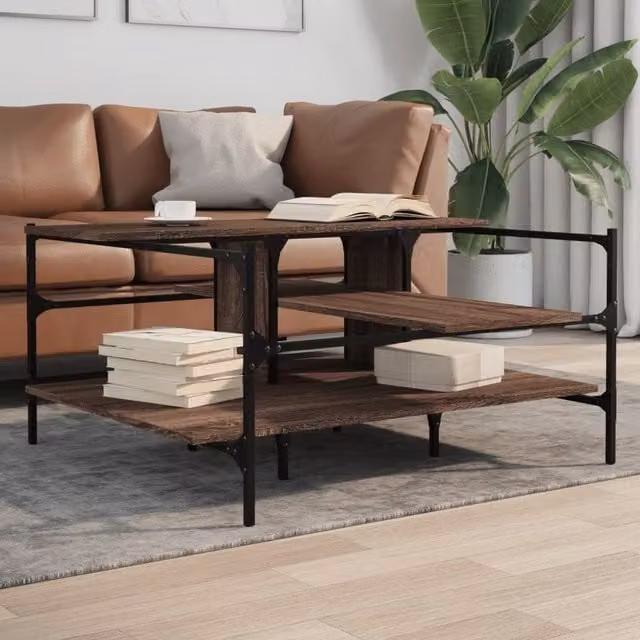 Berkfield Home Square Coffee Table in Brown Oak, W: 100 cm, D: 100 cm, H: 48.5 cm