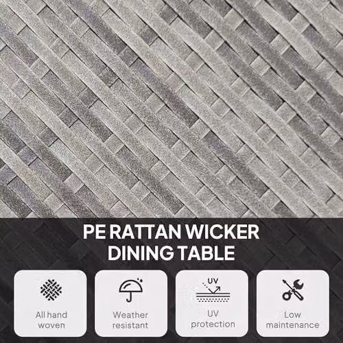 Outsunny Grey PE Rattan and Metal Outdoor Dining Table for Garden – 3