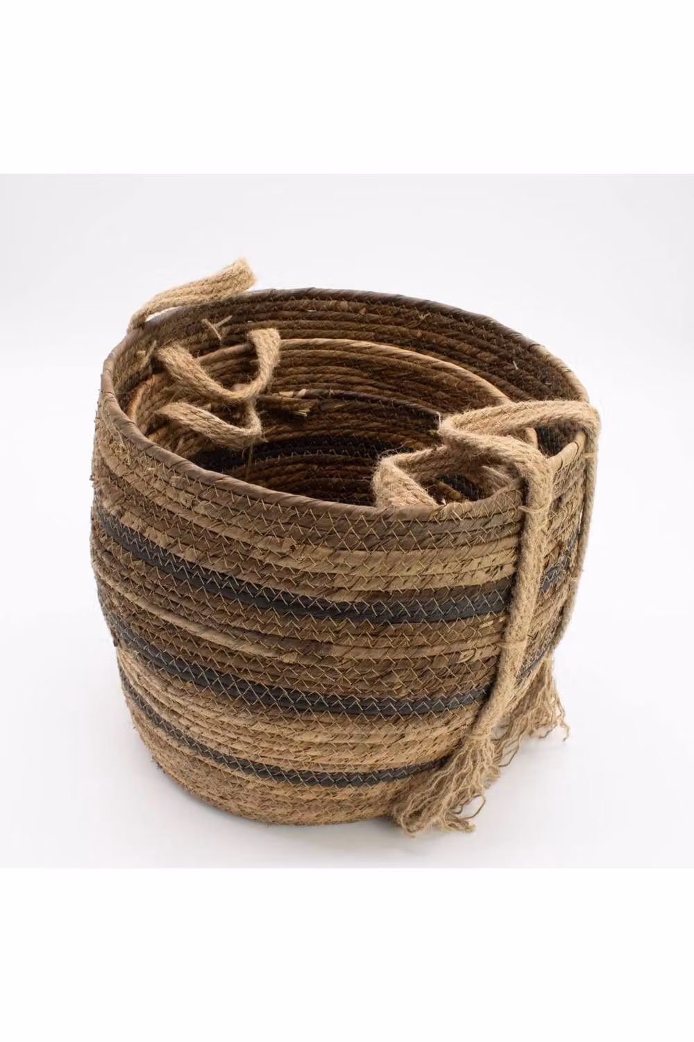 KDMD Set of 3 Brown Seagrass Open Weave Storage Baskets with Handles – 2
