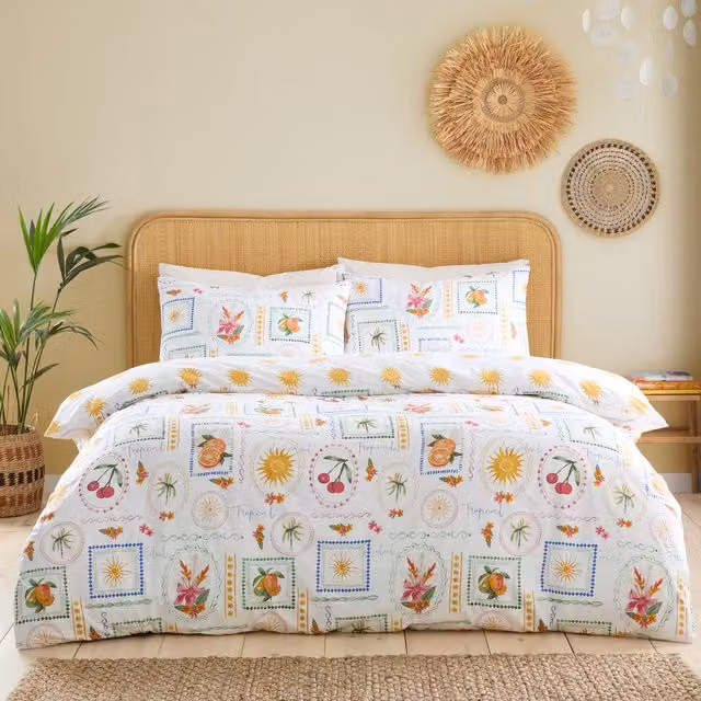 My Home Soleil Reversible Floral Duvet Set, White, Single, 90 x 200 cm