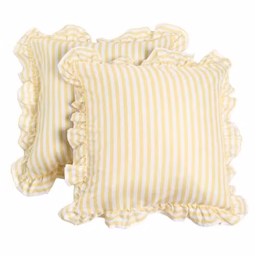 OHS Set of 2 Bengal Stripe Faux Linen Frill Cushion Covers, Yellow, W/D/H: 45 x 45 x 45 cm – 1