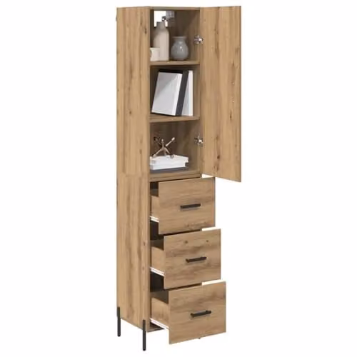 vidaXL Artisan Oak Highboard in Brown, Modern Tall Unit with Hinged Doors and Internal Drawers, W/D/H: 34.5 x 34.0 x 180.0 cm – 1
