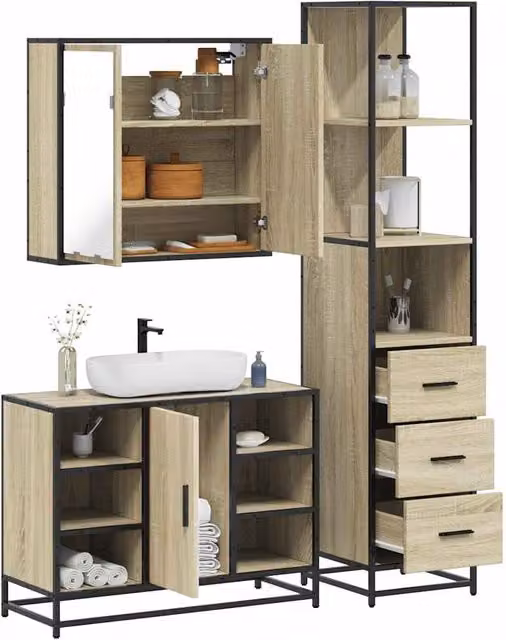 Berkfield Home 3 Piece Industrial Bathroom Furniture Set in Sonoma Oak Brown