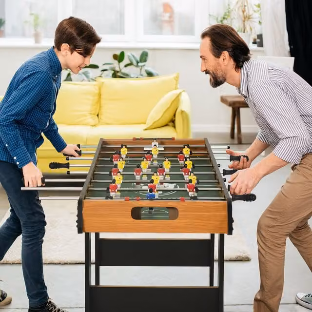 HOMCOM Folding Foosball Gaming Table in Natural Wood and Brown Finish