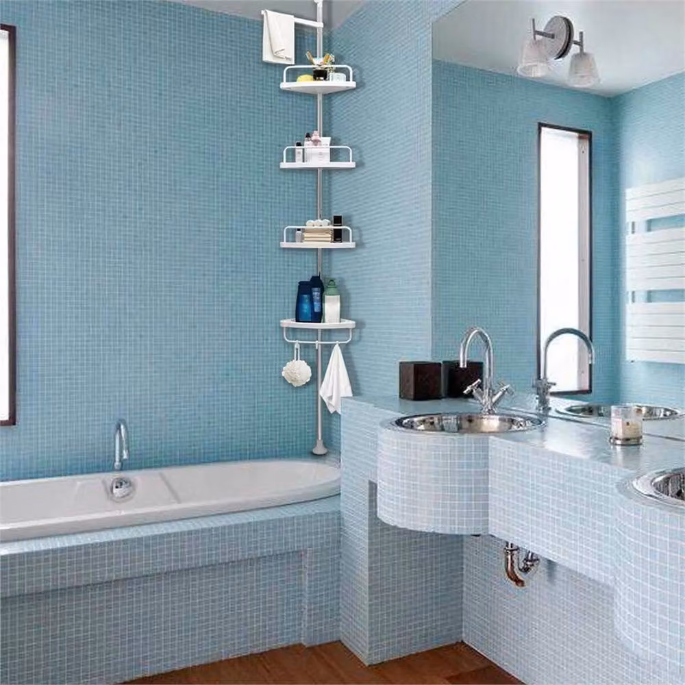 Kelvenix 4 Tier Telescopic Wall Mounted Corner Bathroom Shelf Rack in White – 3