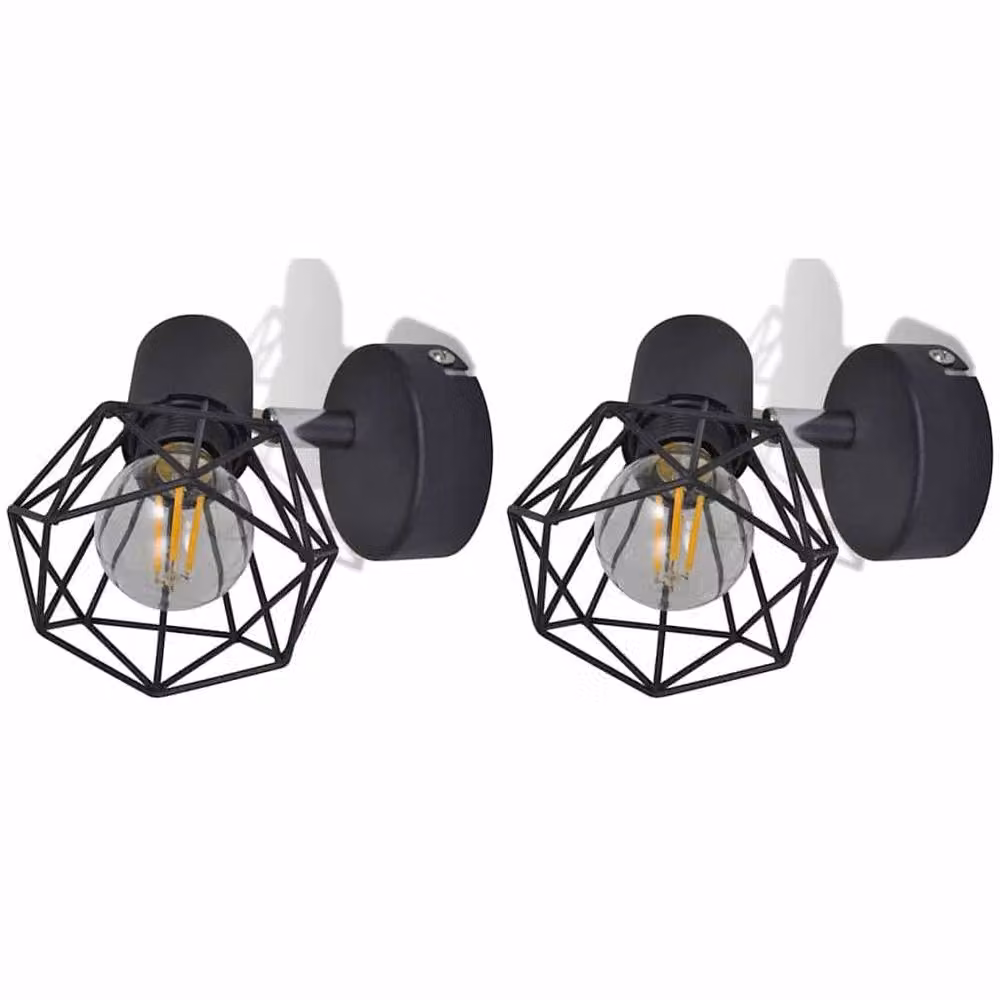 Berkfield Home Industrial Style Metal Wire Frame Wall Sconce with LED Bulb in Black – 3