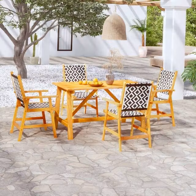 Berkfield Home 5 Piece Garden Dining Set in Brown Solid Acacia Wood – 1