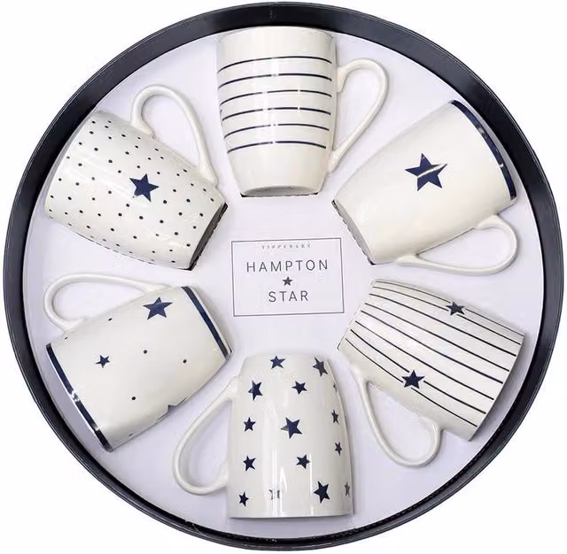 Tipperary Hampton Star Bone China Mug Gift Set of 6 in Ivory and Blue – 1