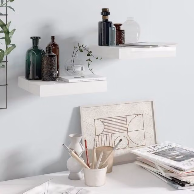 Berkfield Home Floating Wall Shelves, 2 Piece Set, High Gloss White, W/D/H: 23.5 x 23.5 x 3.8 cm
