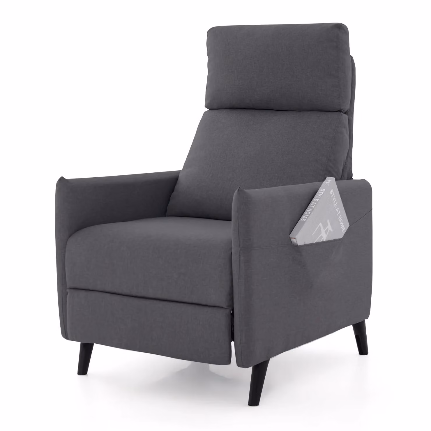 Gymax Grey Linen Fabric Recliner Push Back Armchair with Metal Frame – 3