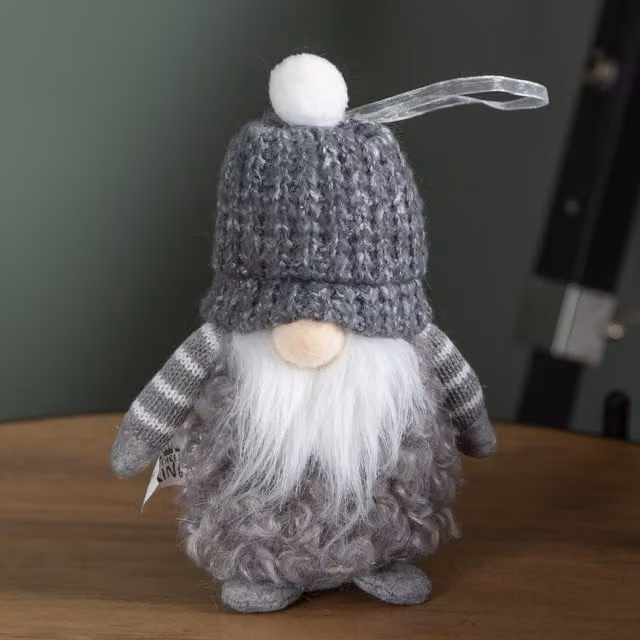 Samuel Alexander Grey Hanging Christmas Gonk Pendant Decoration with Bobble Hat, 16 cm – 1