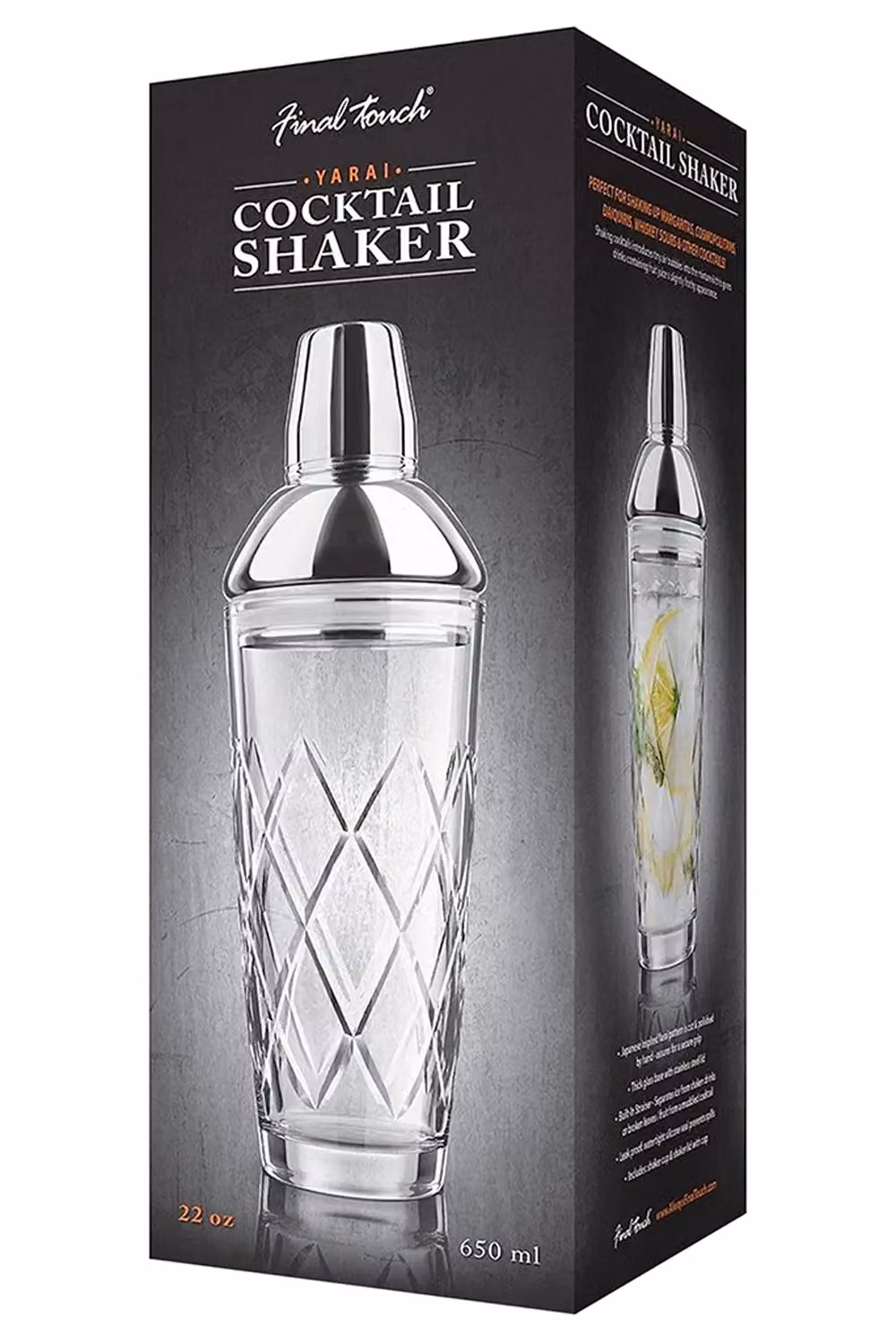 Final Touch Yarai Cocktail Shaker with Hand Cut Glass Pattern in Clear – 2
