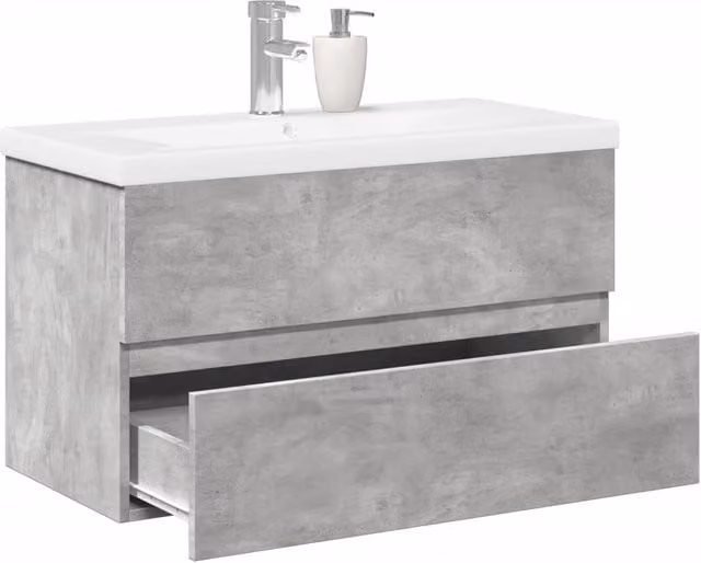 Berkfield Home 2 Piece Modern Wall Mounted Bathroom Furniture Set in Matt Concrete Grey