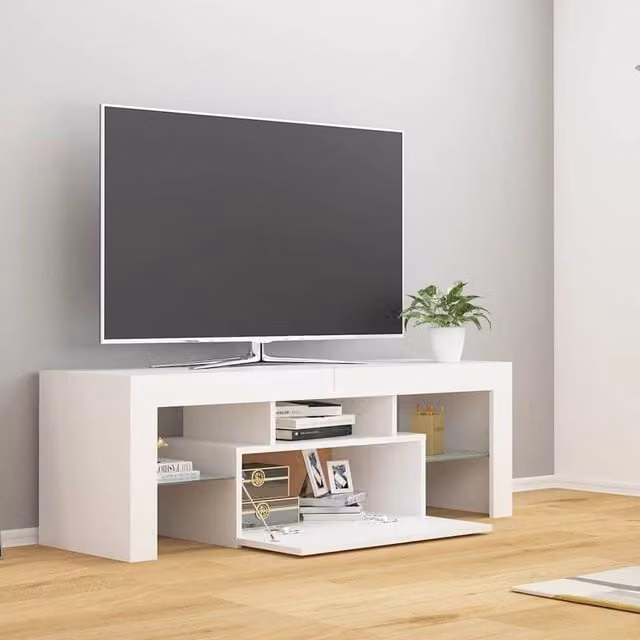 Berkfield Home Modern Glossy White TV Cabinet with LED Lights W/D/H: 120 x 35 x 40 cm