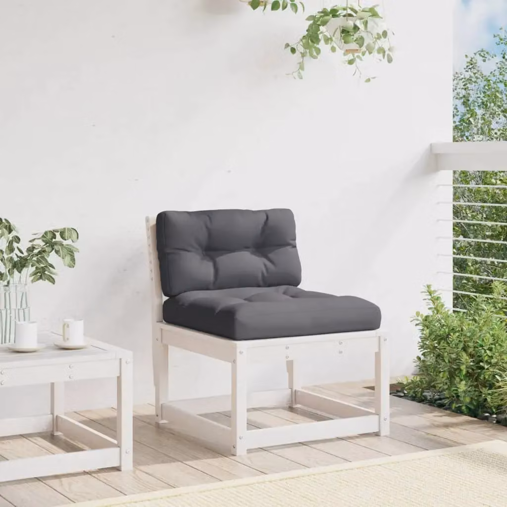 Berkfield Home White Solid Pine Garden Sofa with Fabric Cushions – 2