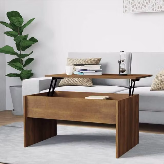 Berkfield Home Modern Brown Oak Coffee Table with Lift Mechanism, W/D/H: 80 x 50.5 x 41.5 cm