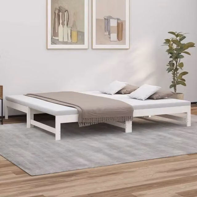 Berkfield Home White Lacquered Solid Wood Pine Pull-out Day Bed W/D/H: 200 x 100 x 200 cm – 1