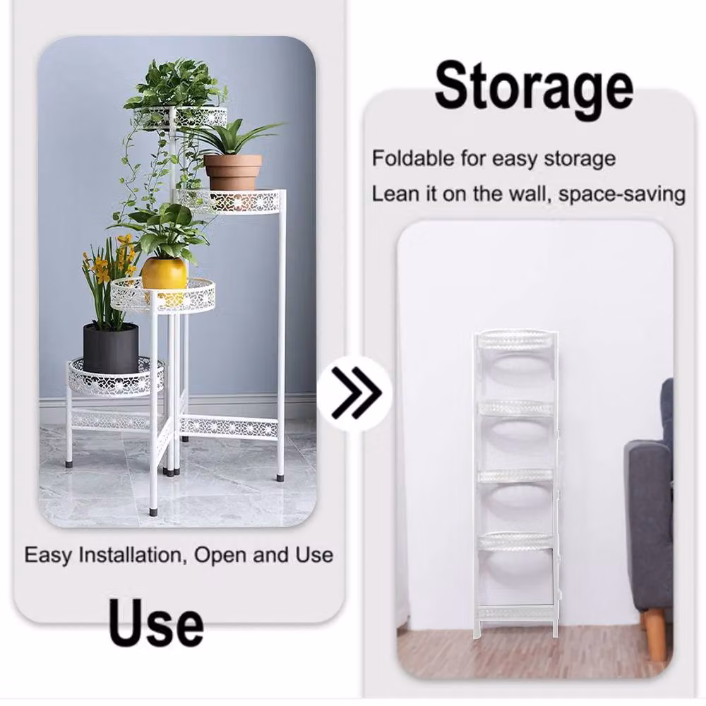 Living and Home 4-Tier Rotating Metal Plant Stand Display Shelf in White – 2