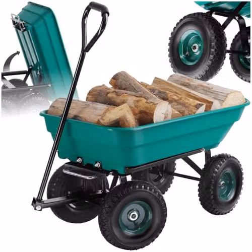 tectake Garden Cart with 52L Tilting Function and Steel Frame in Green, 120 kg Capacity