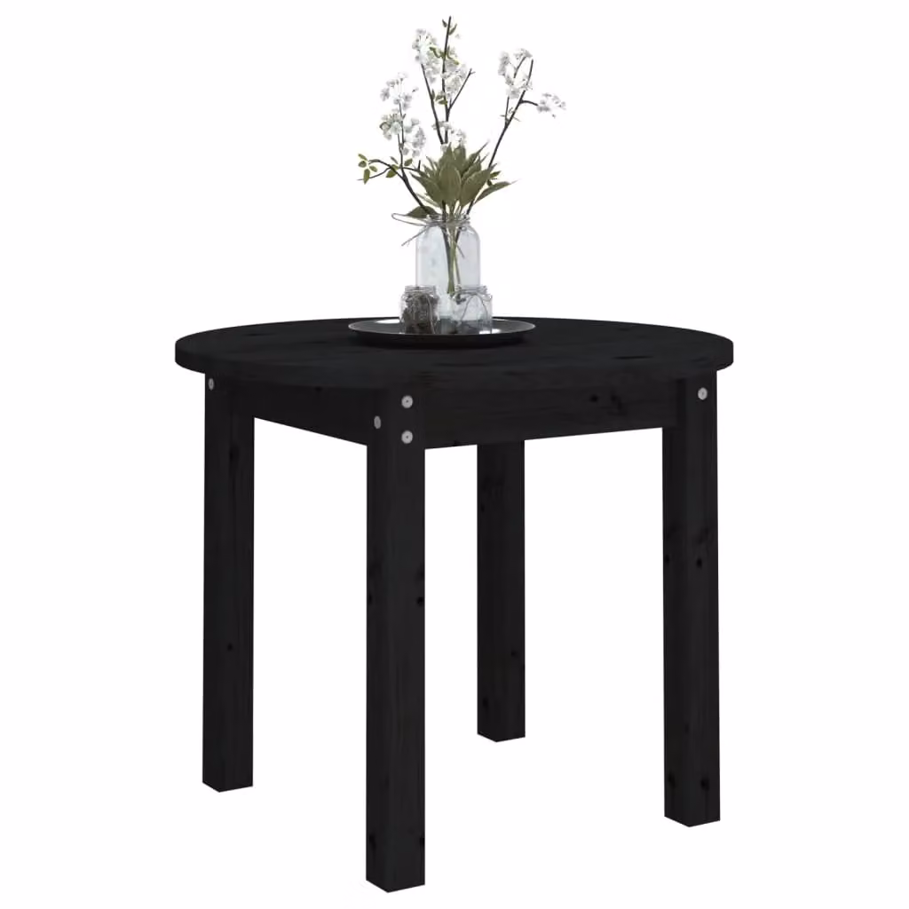 Berkfield Home Round Black Solid Pine Coffee Table, W/D/H: 55 x 55 x 45 cm – 3