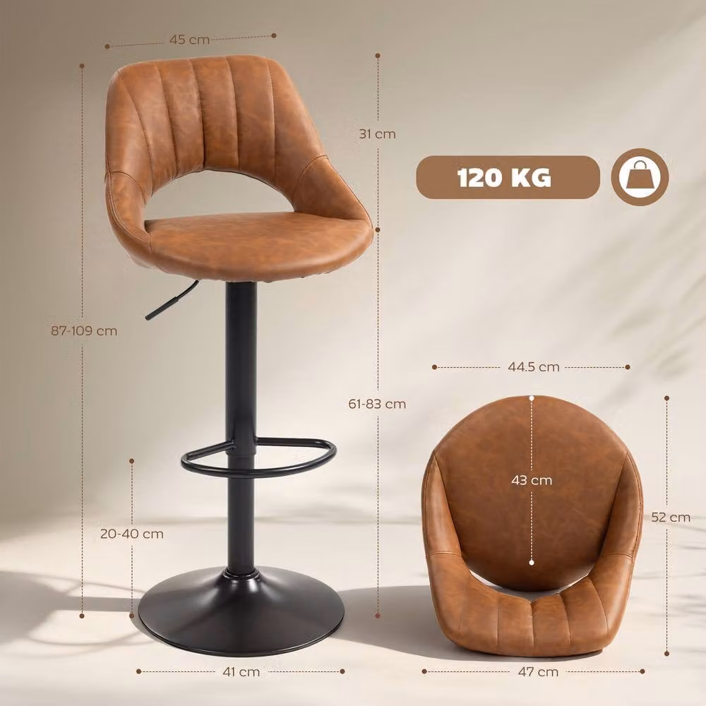 ERGOVEXA Luxe Set of 2 Swivel PU Leather Bar Stools in Brown – 4