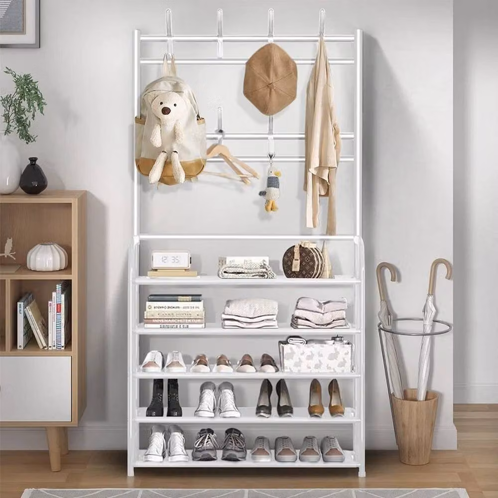 KORVIXA Hallway Coat Rack and Shoe Storage Hall Tree with Bench in White – 3