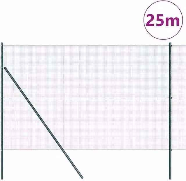 Berkfield Home Green Steel Welded Wire Fence with 13 Posts, W: 25 m, H: 1.5 m