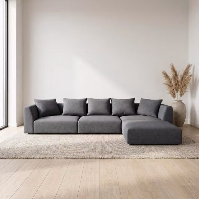 Abakus Direct Tokyo Large L-Shape Corner Sofa in Anthracite Grey Fabric with Scatter Cushions – 1
