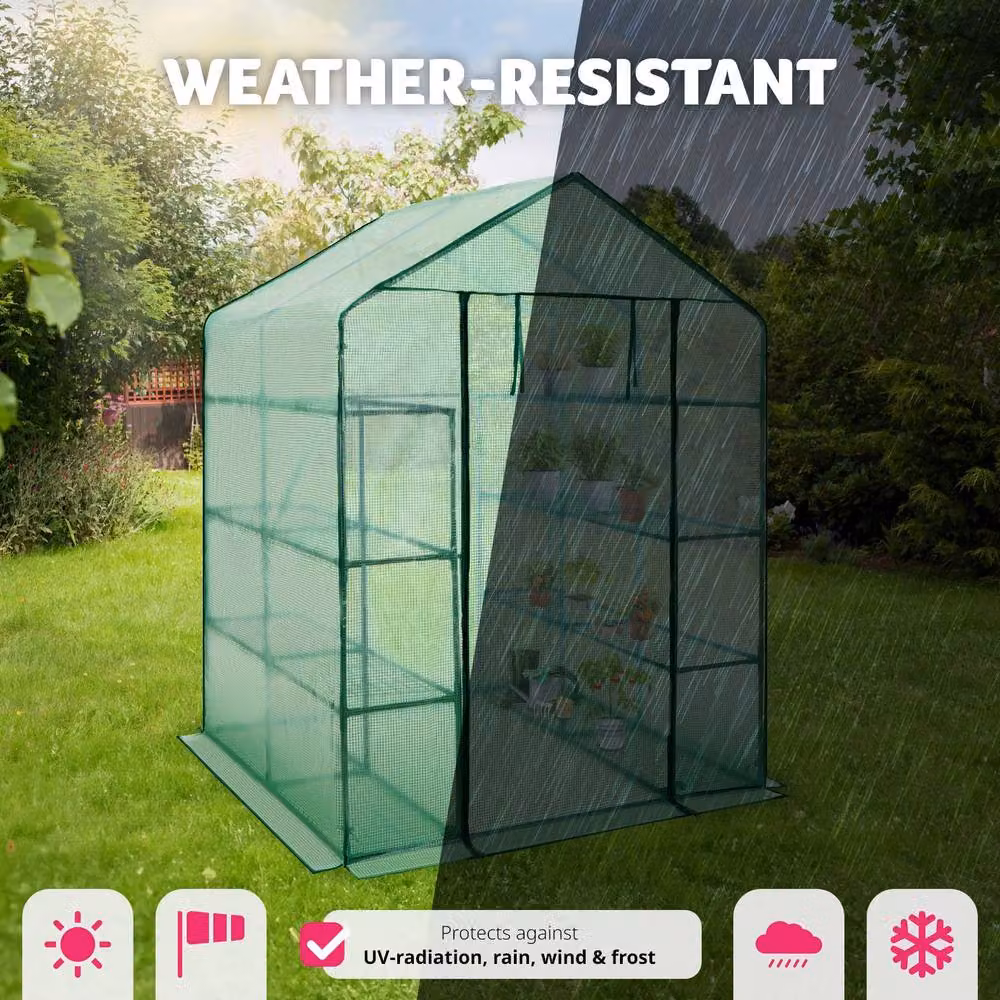 tectake Greenhouse with 16 Shelves and Tarpaulin Cover, Green, W/D/H: 143 x 143 x 195 cm – 5