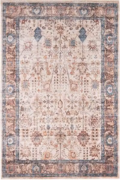 Kukoon Blue and Beige Traditional Floral Bordered Non-Slip Washable Low Pile Rug, W: 60 cm, L: 240 cm – 1