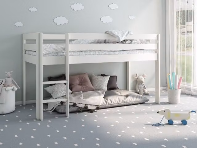 Noomi Nora Solid Wood Mid Sleeper Bed in White, W/D/H: 200 x 100 x 116.5 cm