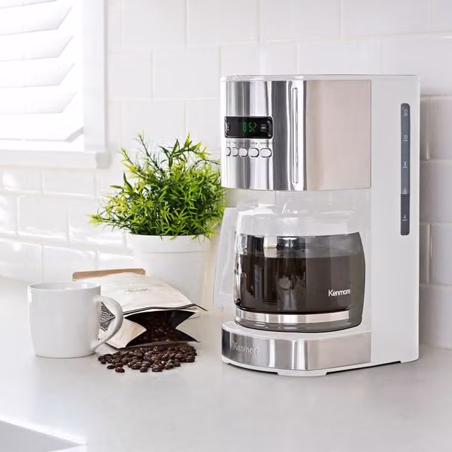 Kenmore Digital Drip Coffee Machine with Timer and Pre-infusion, 1.8 l, White