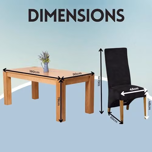 Thats Furniture Kuba Solid Oak Dining Table and 6 Lola Upholstered Black Fabric Chairs Set, W: 180 cm, D: 90 cm – 3