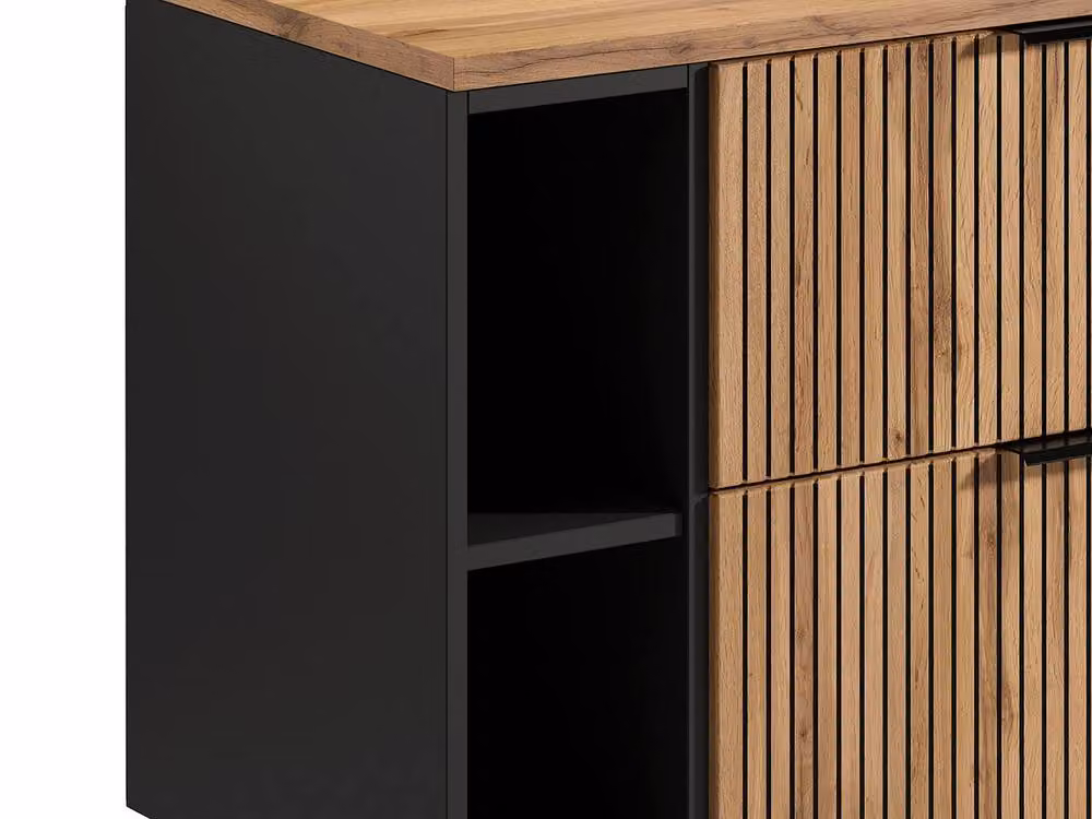 Madela Suspended Striped Bathroom Vanity Unit with Niches and Round Design in Matt Black – 3