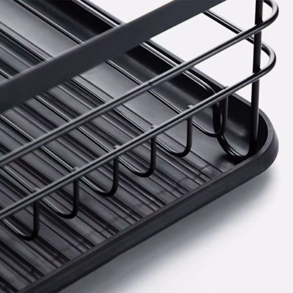 Kelvenix Black 2 Tier Metal and Glass Cutlery Storage Rack and Sink Drain Holder – 4