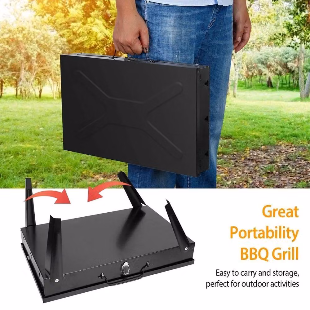 FLAVORA Portable Foldable Charcoal BBQ Grill in Black, Tabletop Metal Design, W: 100 cm, D: 15 cm, H: 15 cm – 6