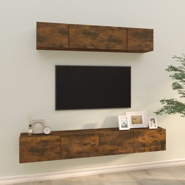 Berkfield Home 4 Piece Smoked Oak TV Cabinet Set in Brown – 1