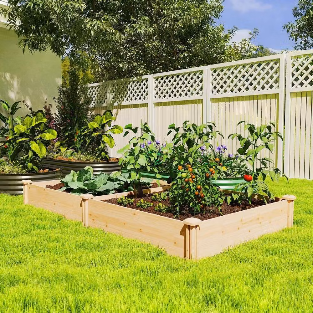 KORVIXA Wooden Raised Garden Bed in Brown, W/D/H: 121 x 121 x 26 cm – 4