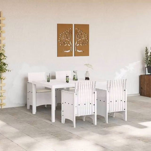 Berkfield Home 5 Piece White Poly Rattan Garden Dining Set with Cushions – 1