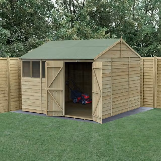 Forest Garden 4LIFE Reverse Apex Wood Shed in Brown with Double Doors and Floor