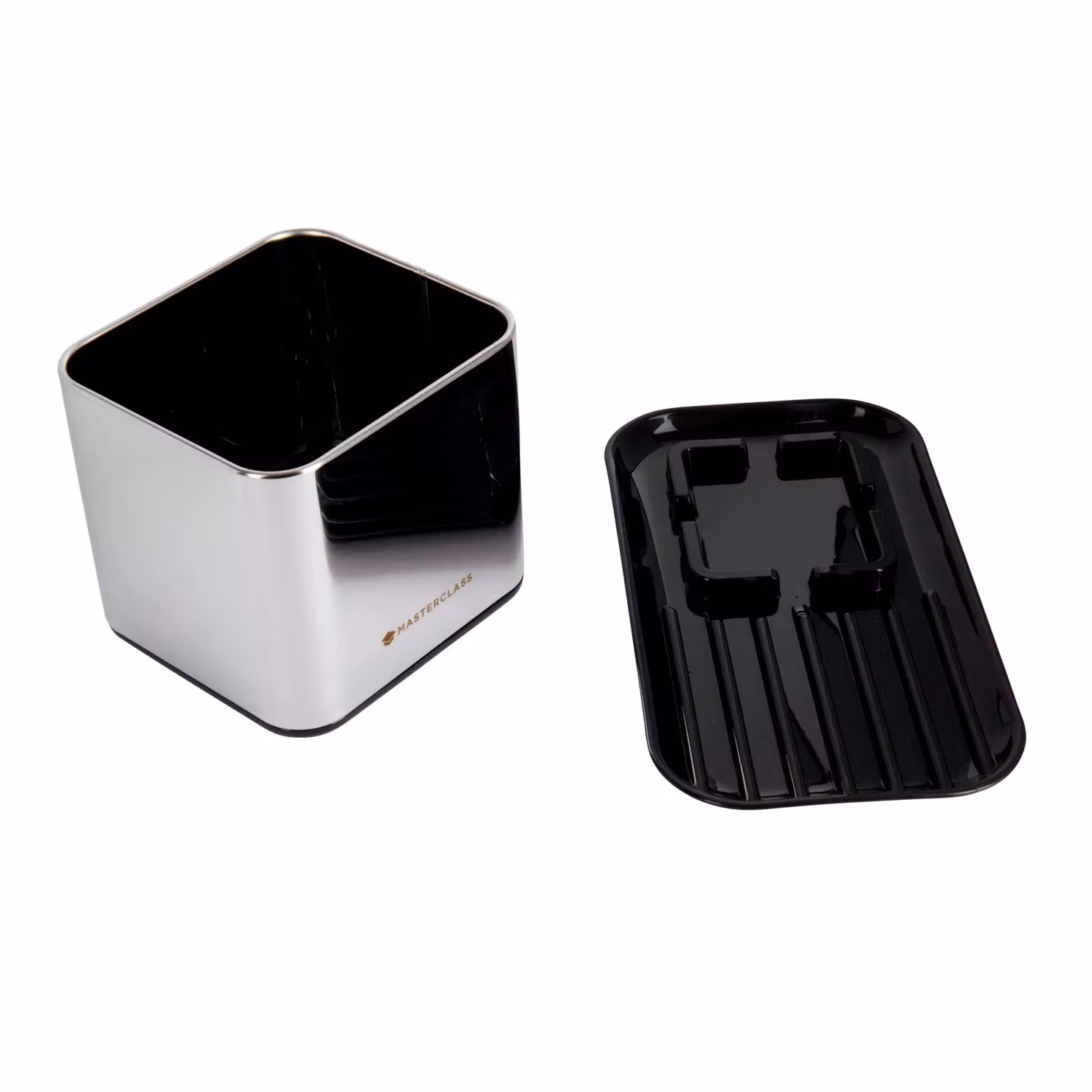 MasterClass Kitchen Sink Tidy with Sponge Holder and Brush Caddy in Silver and Black Stainless Steel – 5