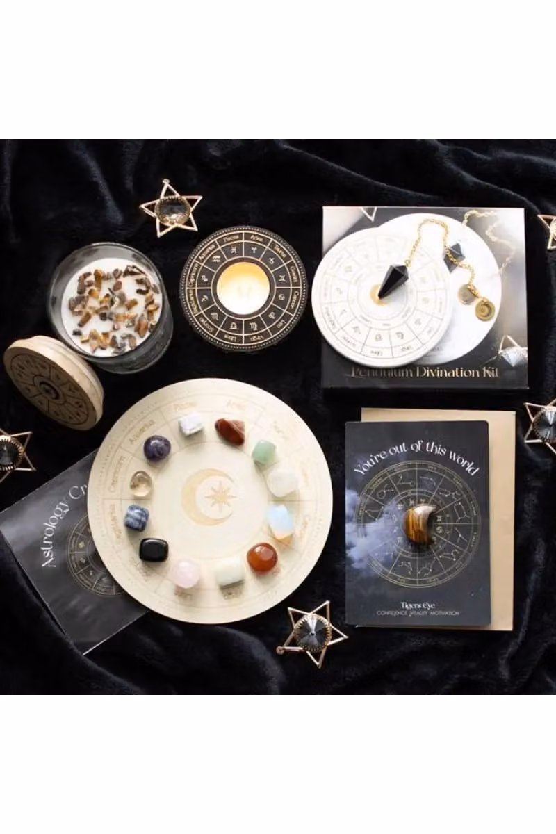 Something Different Astrology Crystal Grid Set with Multicolour Crystals and Wooden Geometric Base – 5
