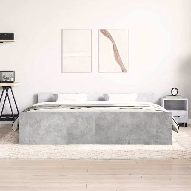 Berkfield Home Durable Bed Frame with Headboard and Footboard in Concrete Grey, W/D/H: 200 x 200 x 50 cm