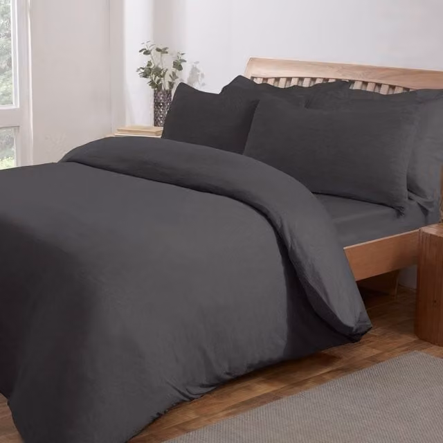 Smart Living Polycotton Jersey Melange Duvet Cover and Pillowcases in Charcoal Grey, W/D/H: 140 x 200 cm – 1