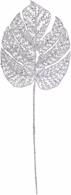 KDMD Silver Glitter Filigree Monstera Leaf 3 Pack Metal Hanging Decorations