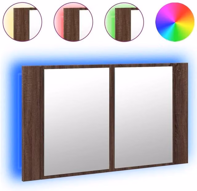 Berkfield Home LED Bathroom Mirror Cabinet in Brown Oak, W/D/H: 80 x 12 x 45 cm – 1