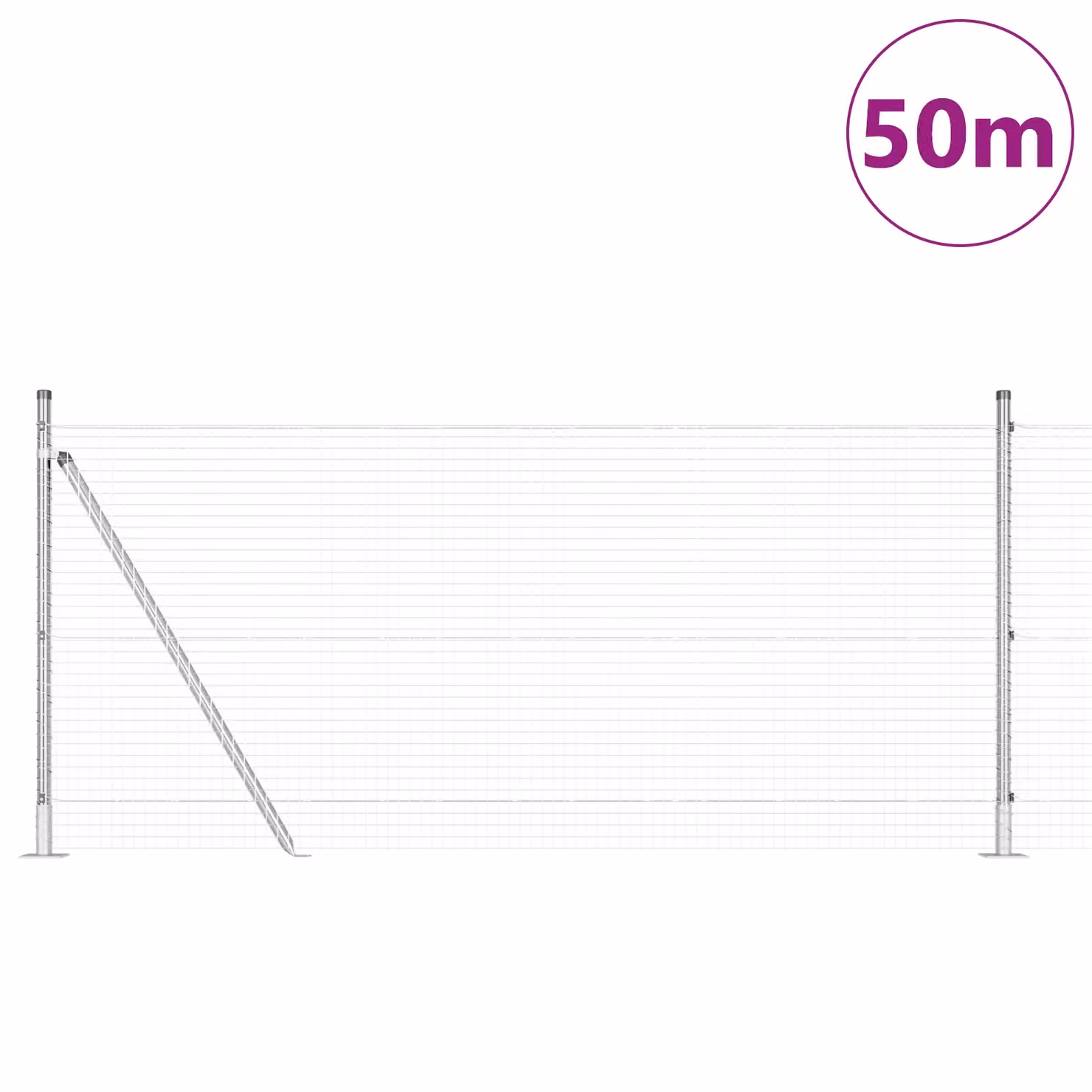 Berkfield Home Silver Galvanised Steel Welded Wire Fence with 13 Flanged Posts, 0.8 x 100 m – 2