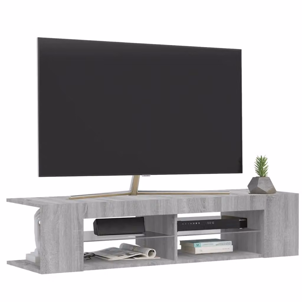 Berkfield Home Modern TV Cabinet with LED Lights in Grey Sonoma, W/D/H: 135 x 39 x 30 cm – 3